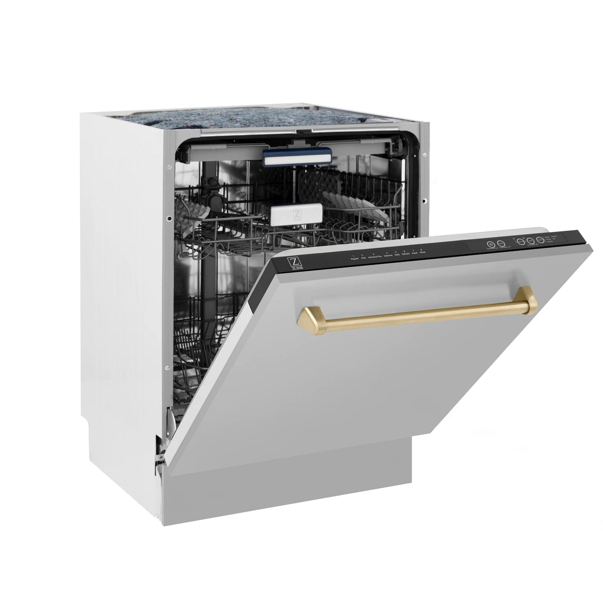 ZLINE - Autograph Edition 24&quot; 3rd Rack Top Control Tall Tub Dishwasher in Stainless Steel with Champagne Bronze Handle, 51dBa (DWVZ-304-24-CB)