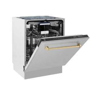 ZLINE - Autograph Edition 24" 3rd Rack Top Control Tall Tub Dishwasher in Stainless Steel with Champagne Bronze Handle, 51dBa (DWVZ-304-24-CB)