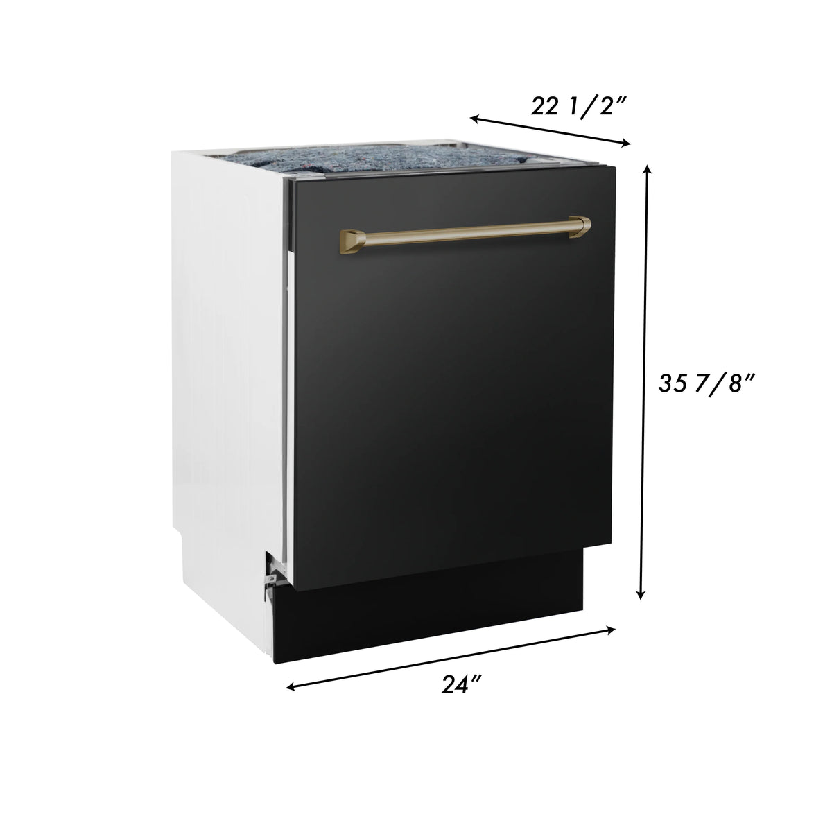 ZLINE - 30&quot; Autograph Edition Kitchen Package, Black Stainless Steel Dual Fuel Range, Range Hood, Dishwasher, Refrigeration, Champagne Bronze Accents
