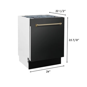 ZLINE 30" Autograph Edition Kitchen Package, Black Stainless Steel Dual Fuel Range, Range Hood, Dishwasher, Refrigeration, Champagne Bronze Accents
