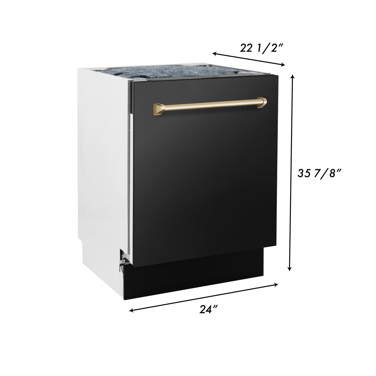 ZLINE - 36&quot; Autograph Edition Kitchen Package with Black Stainless Steel Dual Fuel Range, Range Hood, Dishwasher and Refrigeration with Gold Accents