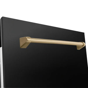 ZLINE - 36" Autograph Edition Kitchen Package with Black Stainless Steel Dual Fuel Range, Range Hood and Dishwasher with Champagne Bronze Accents