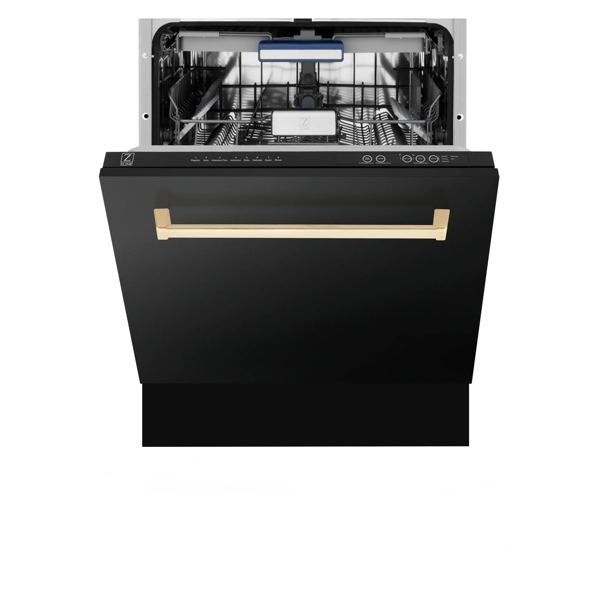 ZLINE - Autograph Edition 24&quot; 3rd Rack Top Control Tall Tub Dishwasher in Black Stainless Steel with Gold Handle, 51dBa (DWVZ-BS-24-G)