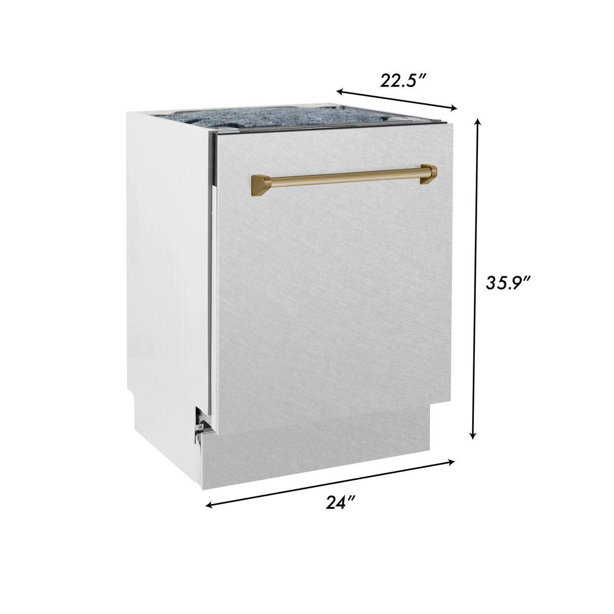 ZLINE - Autograph Edition 24&quot; 3rd Rack Top Control Tall Tub Dishwasher in DuraSnow® Stainless Steel with Champagne Bronze Handle, 51dBa (DWVZ-SN-24-CB)