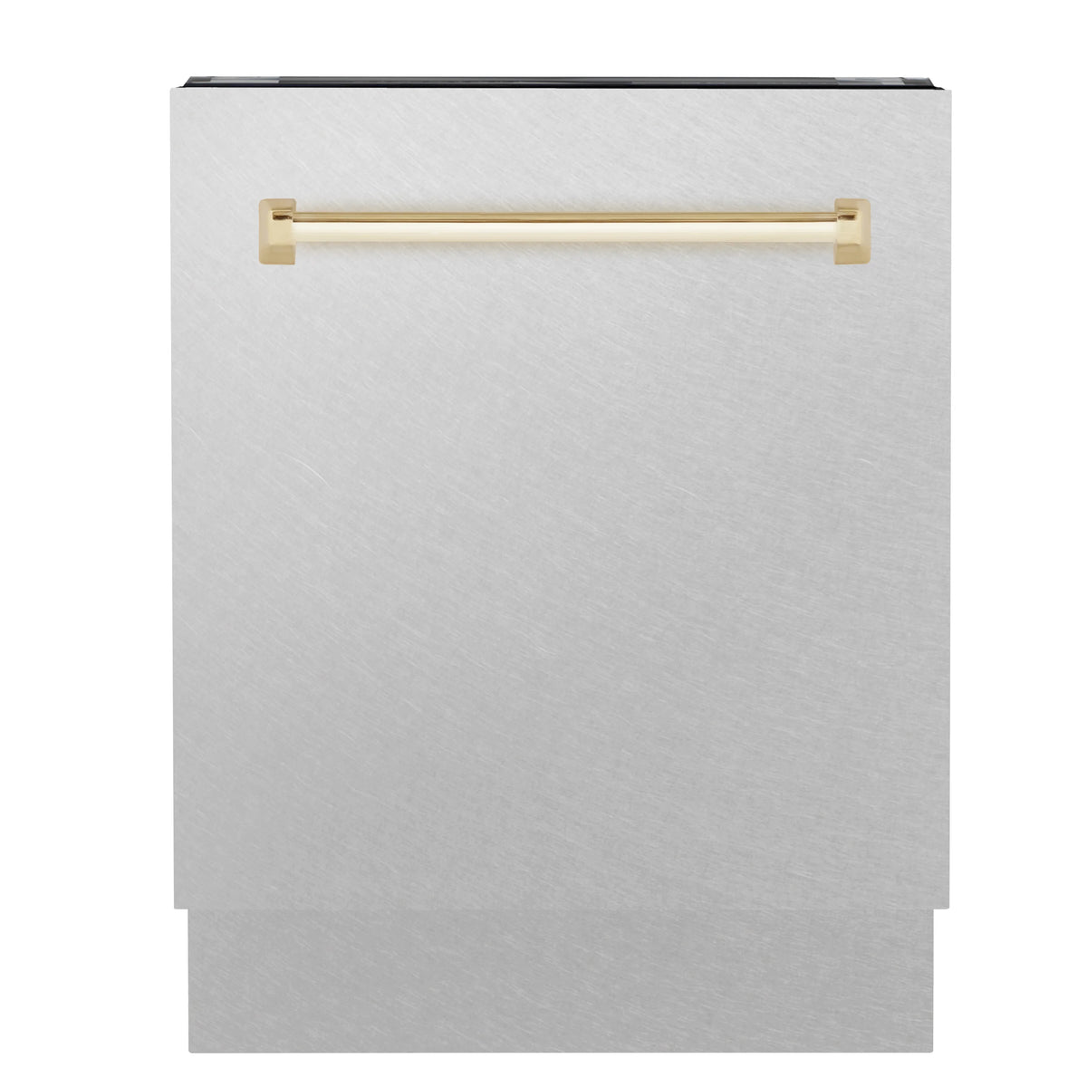 ZLINE - Autograph Edition 24&quot; 3rd Rack Top Control Tall Tub Dishwasher in DuraSnow® Stainless Steel with Gold Handle, 51dBa (DWVZ-SN-24-G)