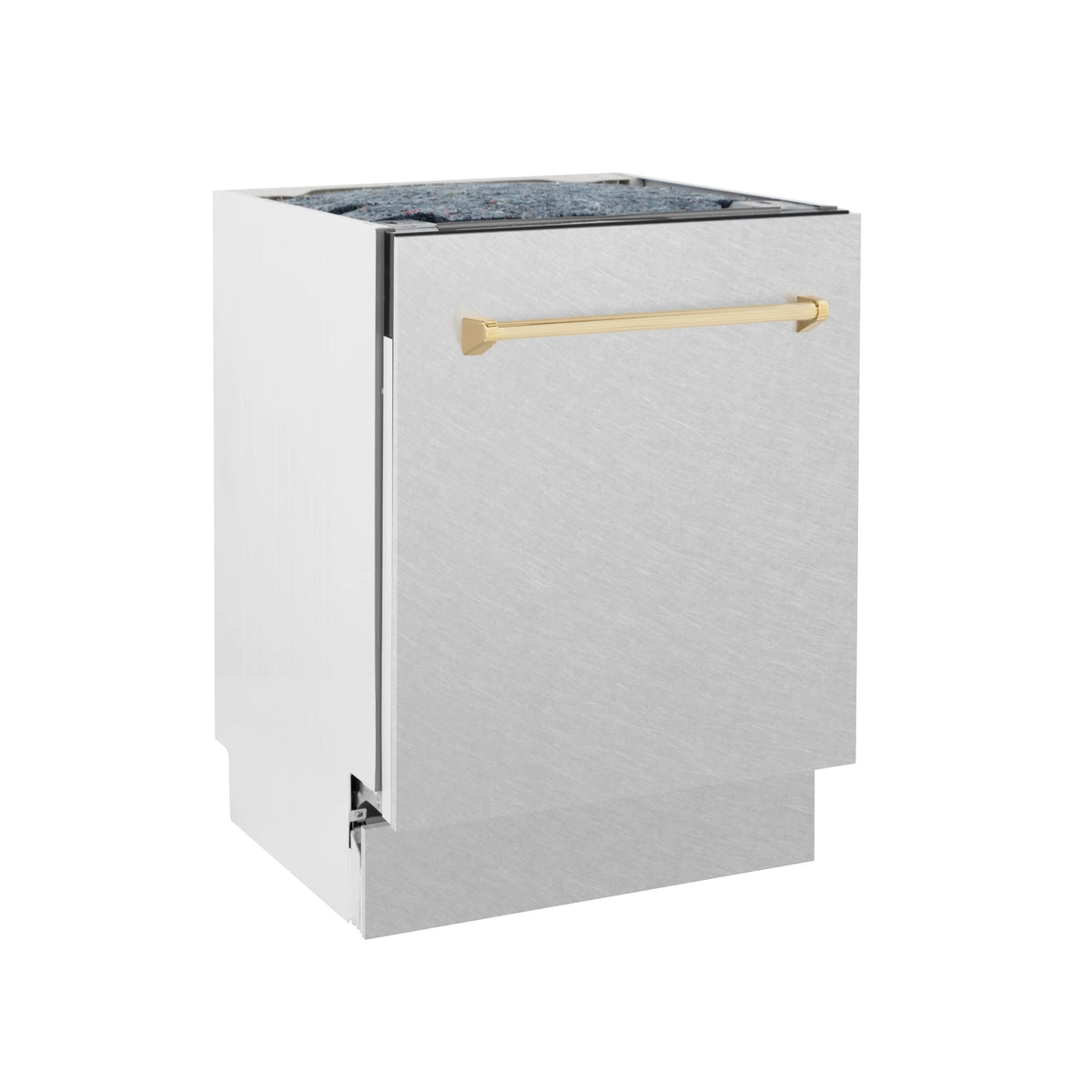 ZLINE - Autograph Edition 24&quot; 3rd Rack Top Control Tall Tub Dishwasher in DuraSnow® Stainless Steel with Gold Handle, 51dBa (DWVZ-SN-24-G)