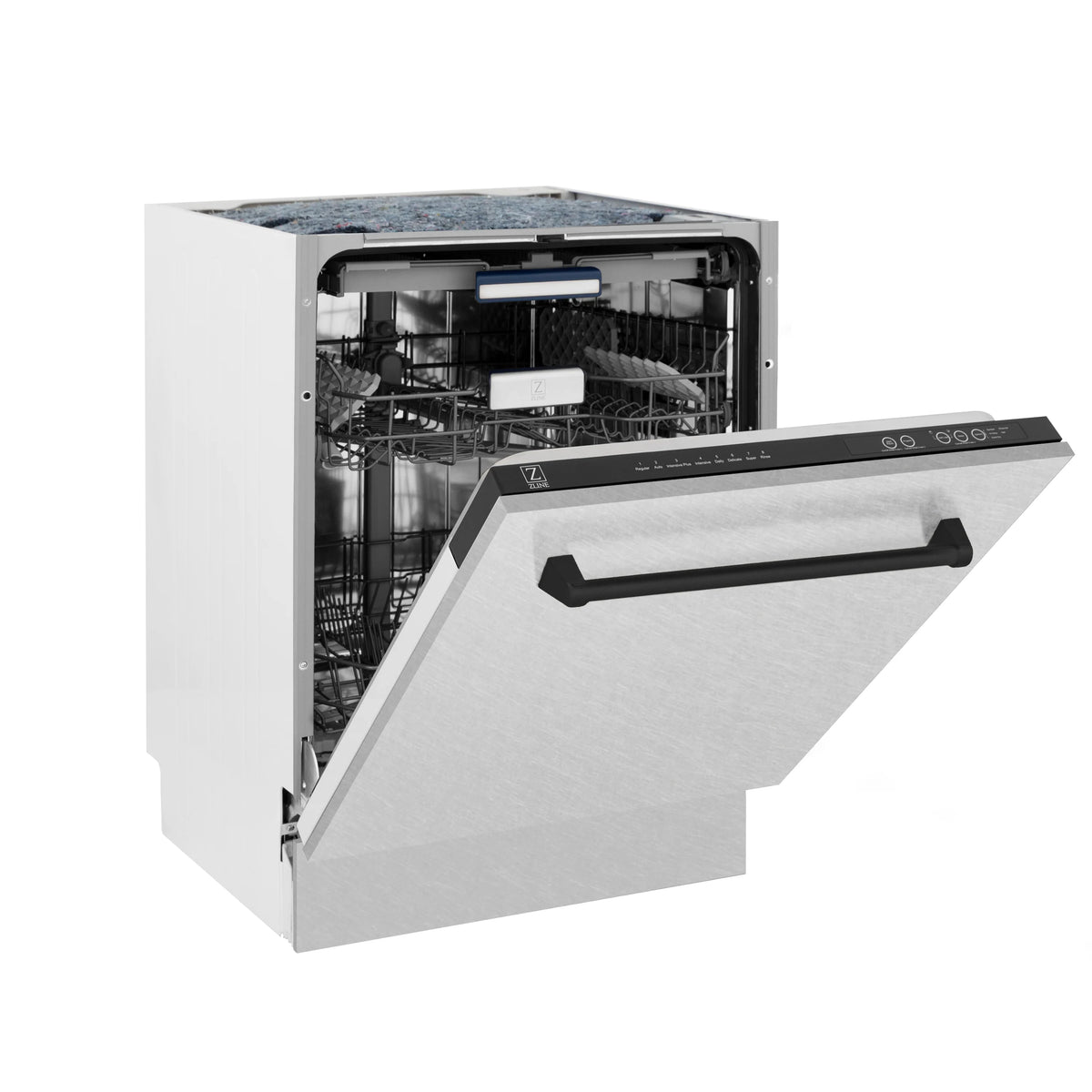 ZLINE - Autograph Edition 24&quot; 3rd Rack Top Control Tall Tub Dishwasher in DuraSnow® Stainless Steel with Matte Black Handle, 51dBa (DWVZ-SN-24-MB)