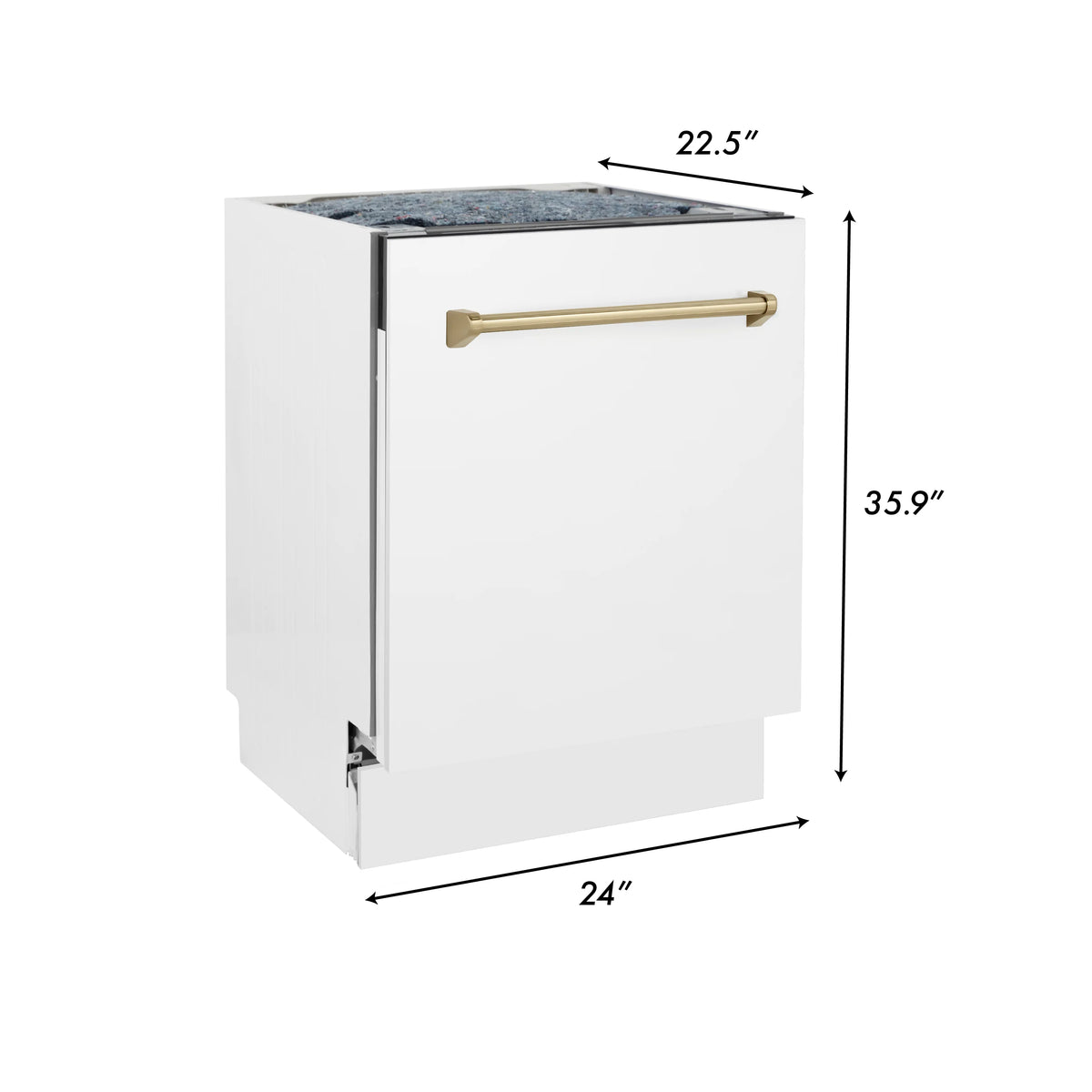 ZLINE - Autograph Edition 24&quot; 3rd Rack Top Control Tall Tub Dishwasher in White Matte with Champagne Bronze Handle, 51dBa (DWVZ-WM-24-CB)