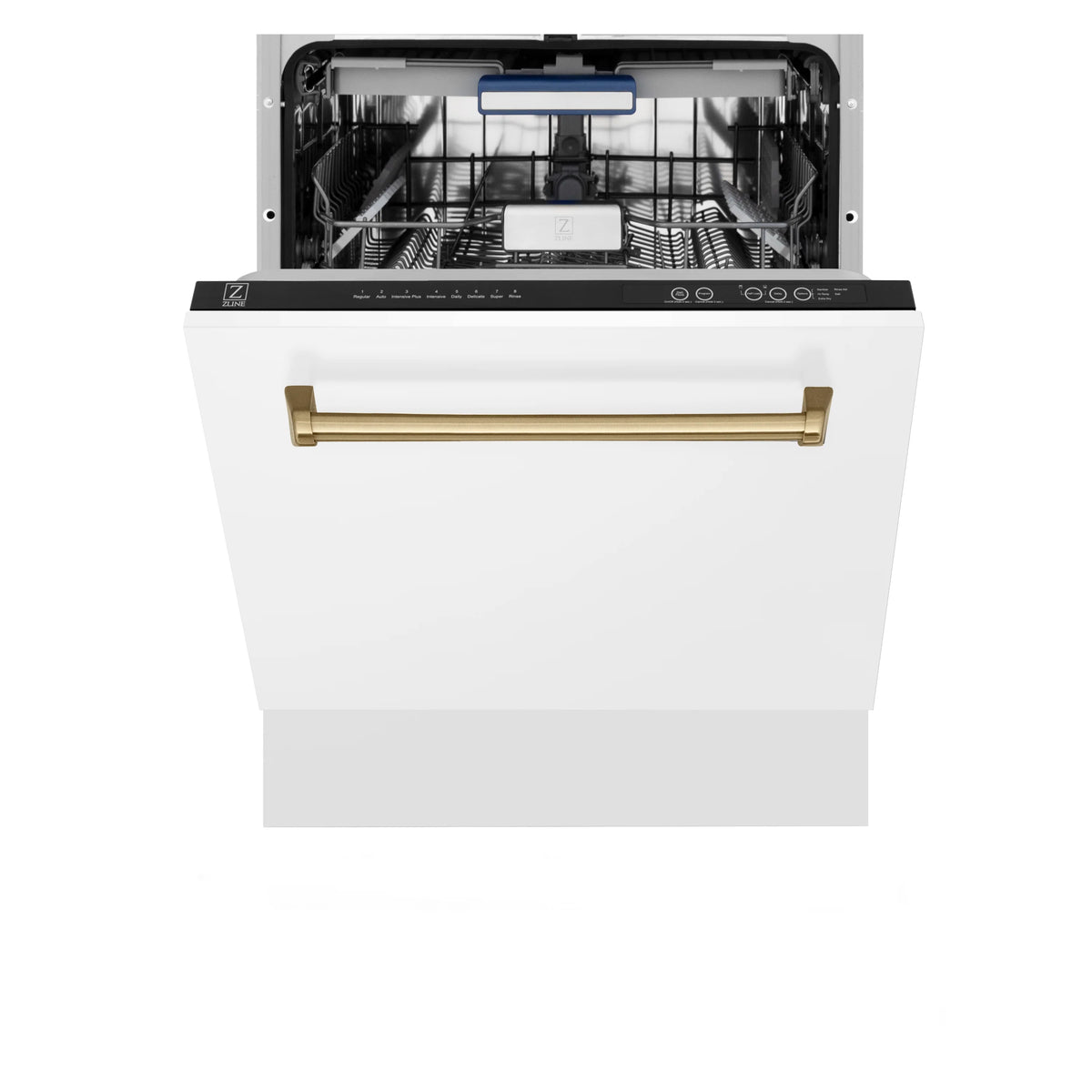 ZLINE - Autograph Edition 24&quot; 3rd Rack Top Control Tall Tub Dishwasher in White Matte with Champagne Bronze Handle, 51dBa (DWVZ-WM-24-CB)