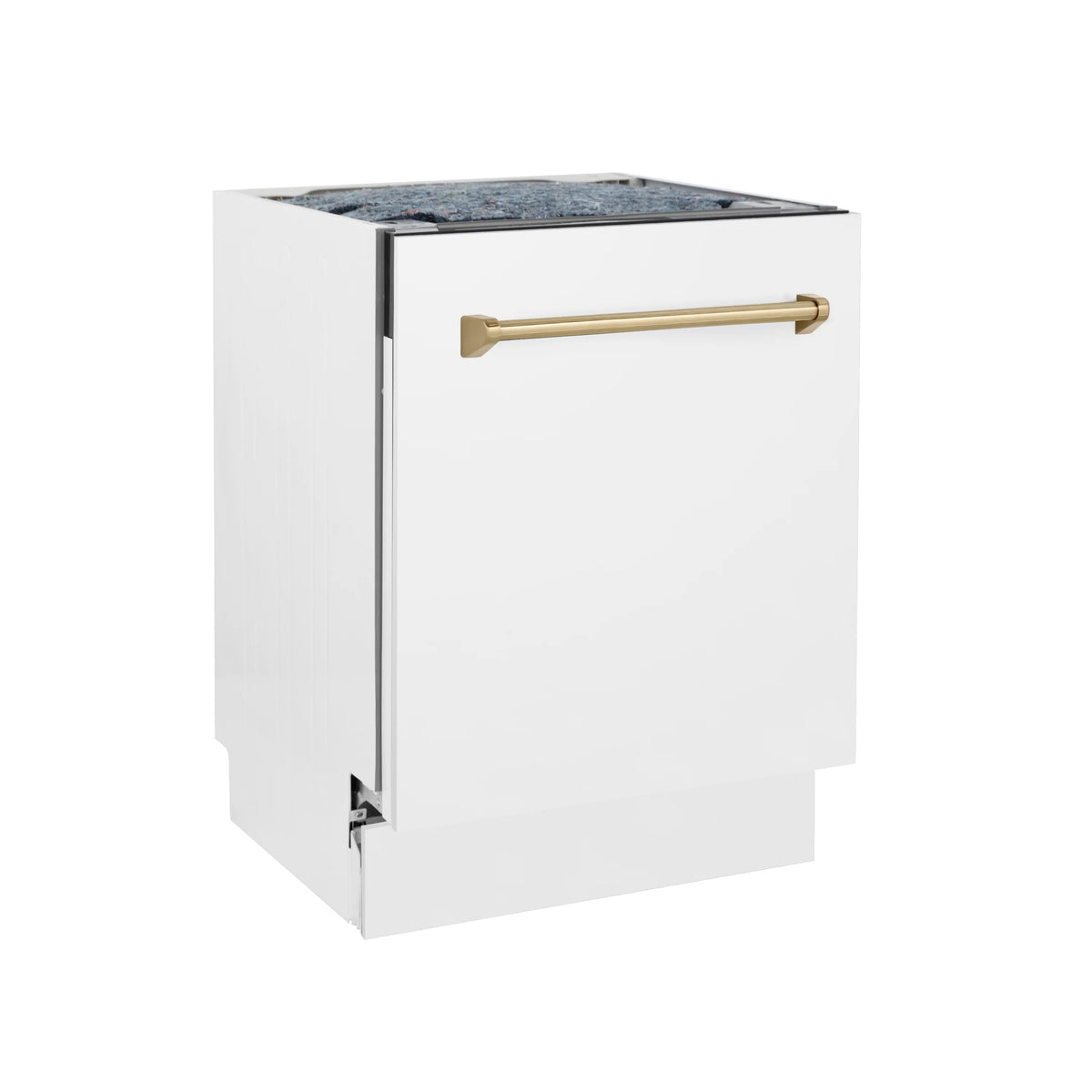 ZLINE - Autograph Edition 24&quot; 3rd Rack Top Control Tall Tub Dishwasher in White Matte with Champagne Bronze Handle, 51dBa (DWVZ-WM-24-CB)