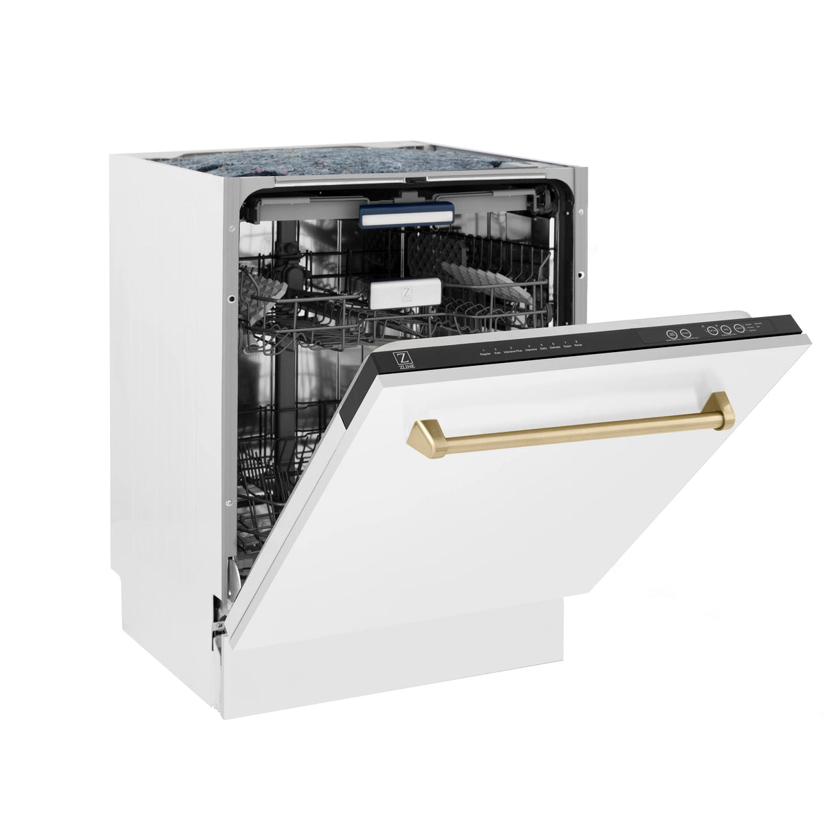 ZLINE - Autograph Edition 24&quot; 3rd Rack Top Control Tall Tub Dishwasher in White Matte with Champagne Bronze Handle, 51dBa (DWVZ-WM-24-CB)