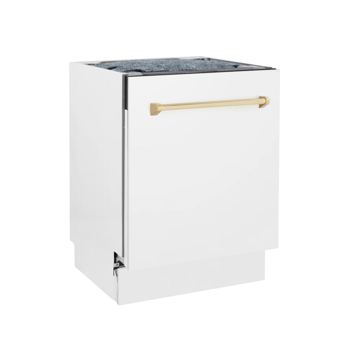 ZLINE - Autograph Edition 24&quot; 3rd Rack Top Control Tall Tub Dishwasher in White Matte with Gold Handle, 51dBa (DWVZ-WM-24-G)