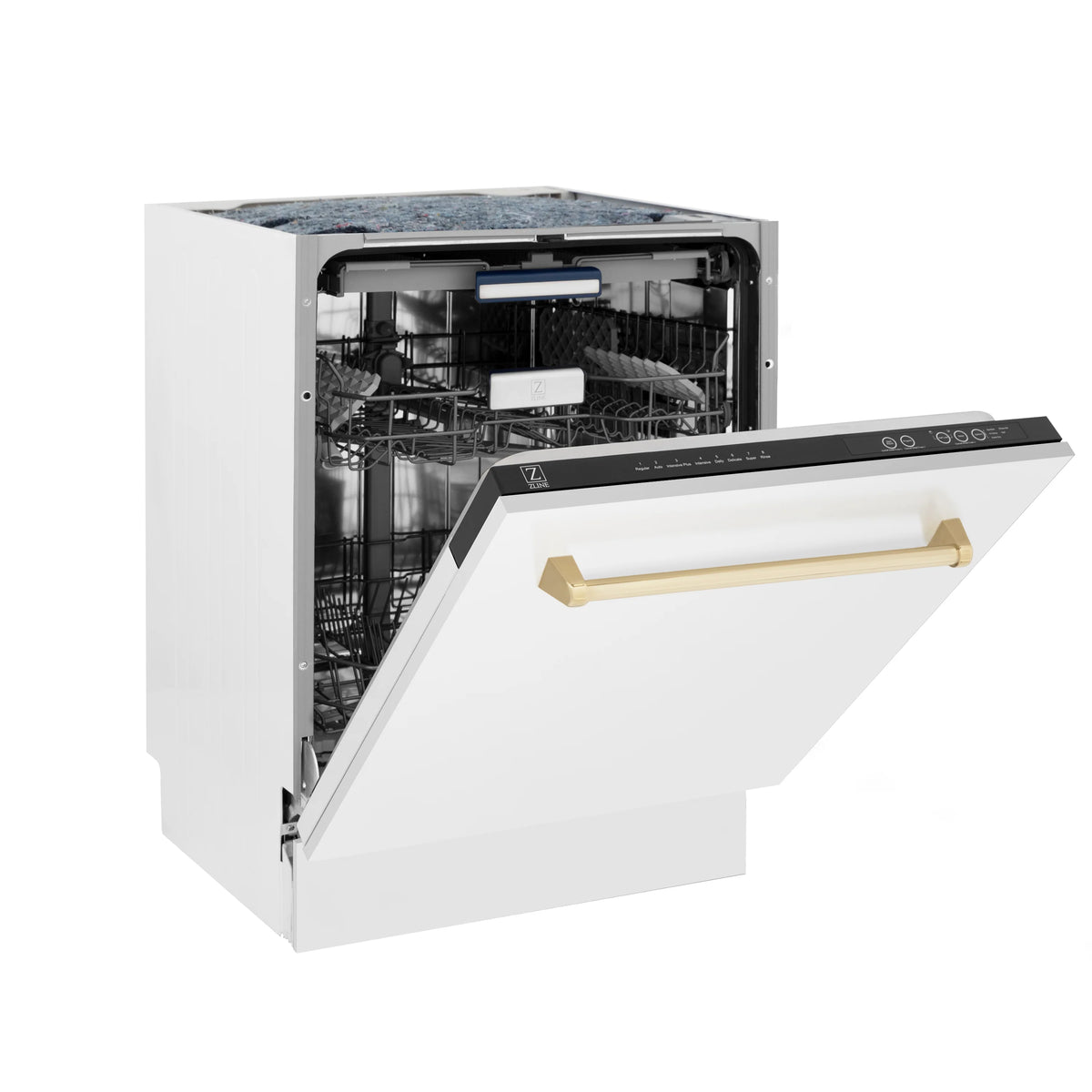 ZLINE - Autograph Edition 24&quot; 3rd Rack Top Control Tall Tub Dishwasher in White Matte with Gold Handle, 51dBa (DWVZ-WM-24-G)