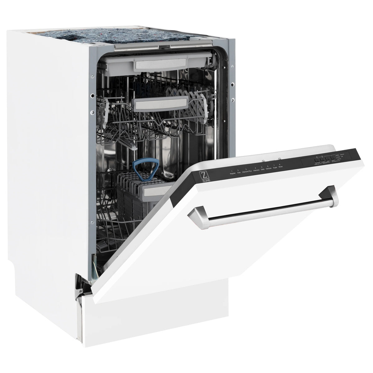 ZLINE 18&quot; Tallac Series 3rd Rack Top Control Dishwasher in White Matte with Stainless Steel Tub, 51dBa (DWV-WM-18)