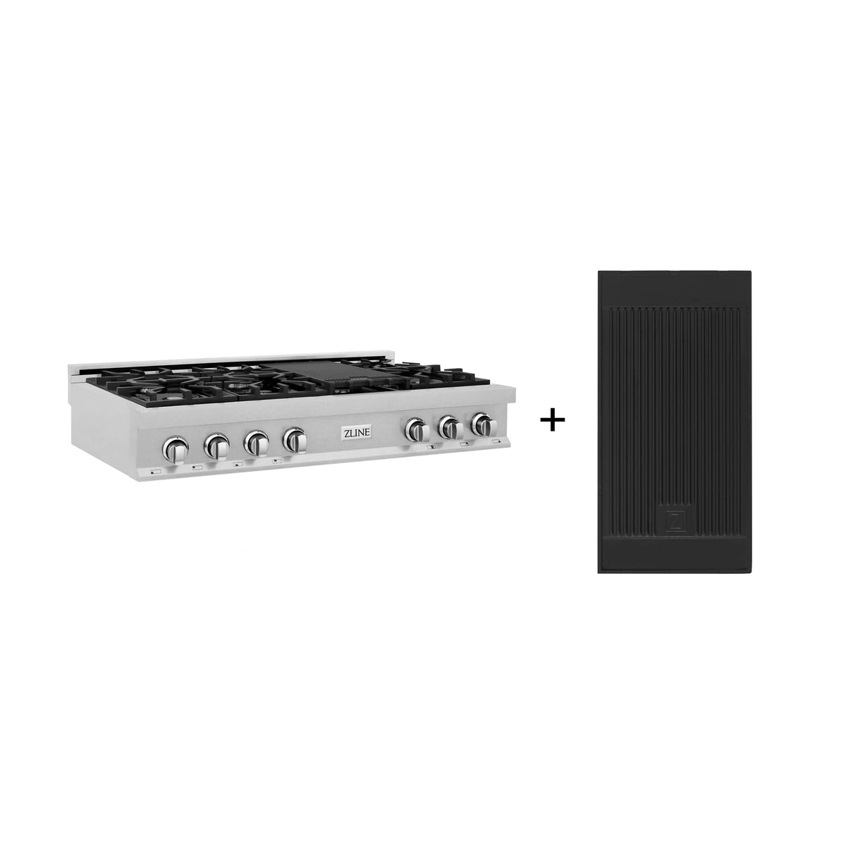 ZLINE - 48&quot; Porcelain Gas Stovetop in Fingerprint Resistant Stainless Steel with 7 Gas Burners and Griddle (RTS-GR-48)