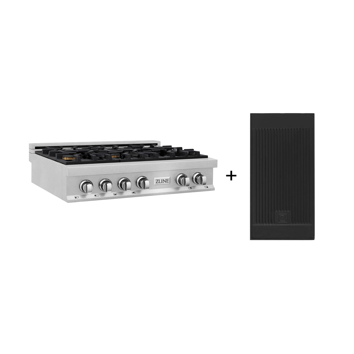 ZLINE - 36&quot; Porcelain Gas Stovetop in Fingerprint Resistant Stainless Steel with 6 Gas Brass Burners and Griddle (RTS-BR-GR-36)