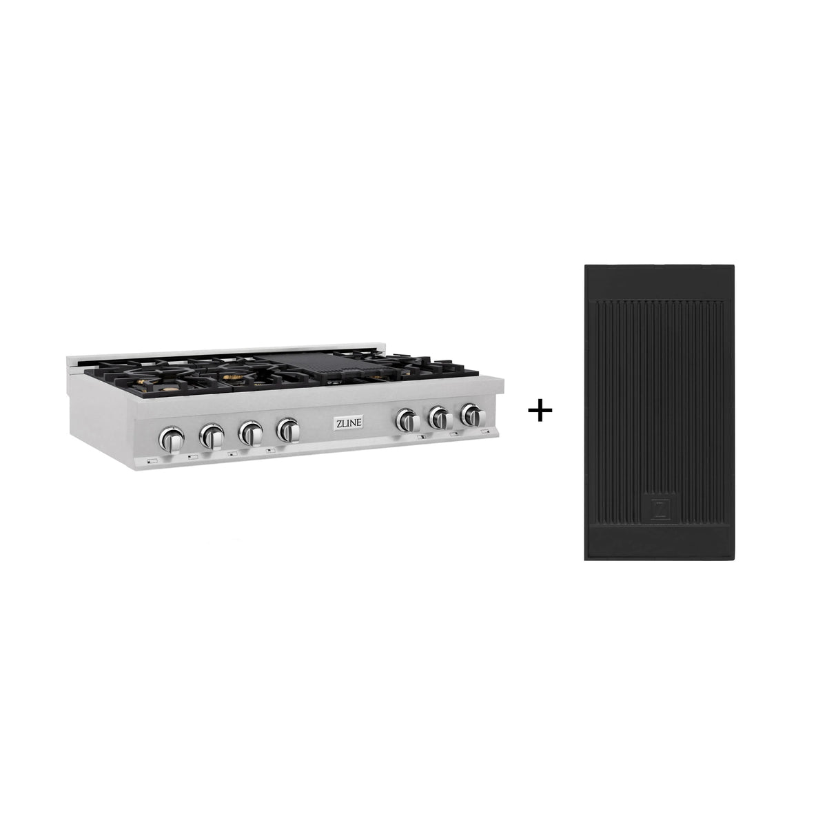 ZLINE - 48&quot; Porcelain Gas Stovetop in Fingerprint Resistant Stainless Steel with 7 Gas Brass Burners and Griddle (RTS-BR-GR-48)