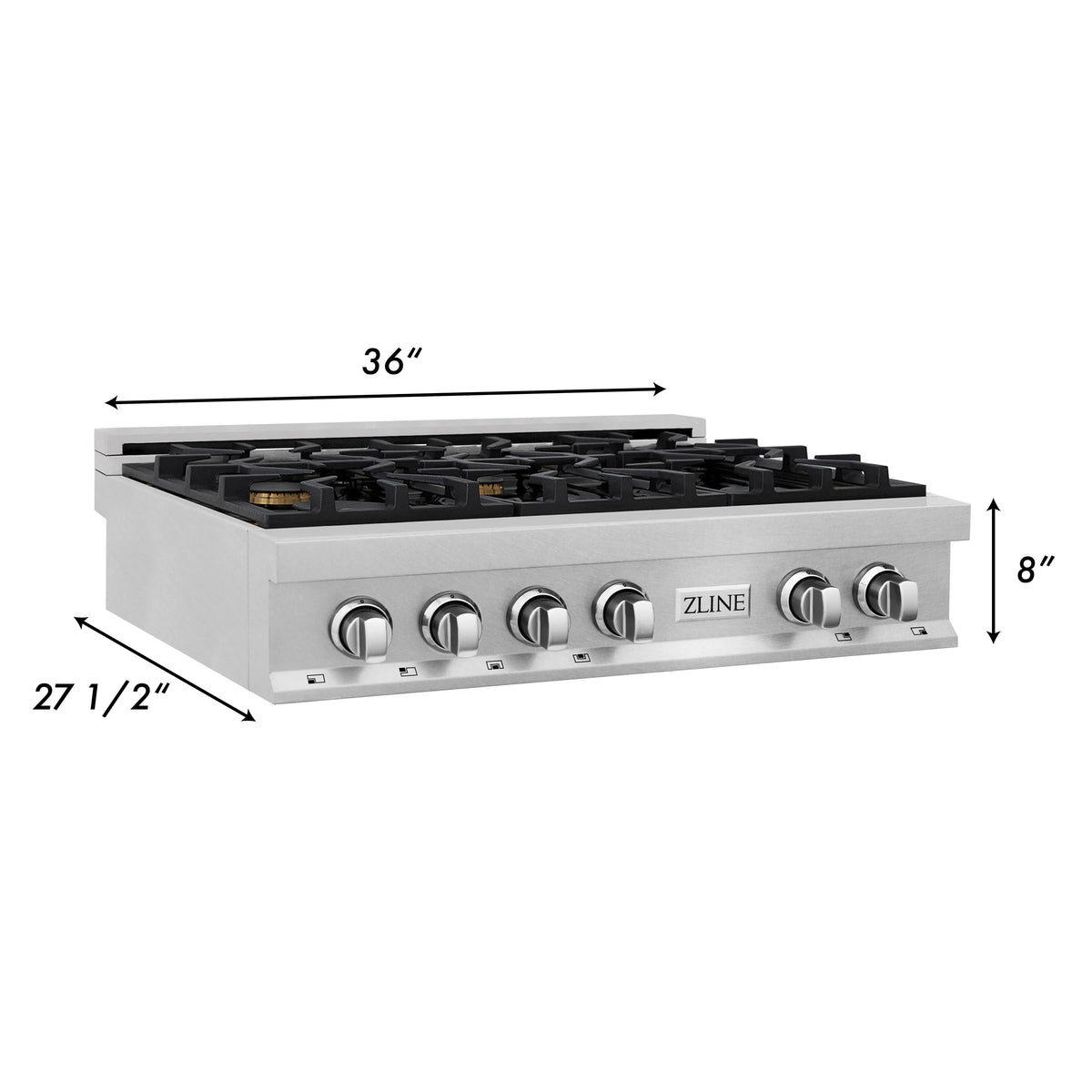 ZLINE - 36&quot; Porcelain Gas Stovetop in Fingerprint Resistant Stainless Steel with 6 Gas Brass Burners (RTS-BR-36)
