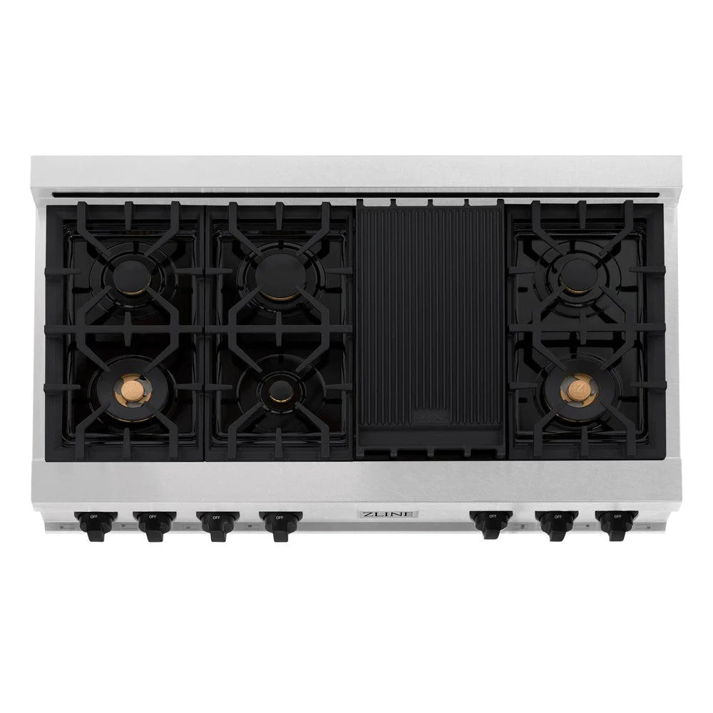 ZLINE - Autograph Edition 48 in. Legacy Gas Rangetop with 7 Burners and Porcelain Cooktop in Satin Stainless Steel with Matte Black Accents (RTSZ-48-MB)