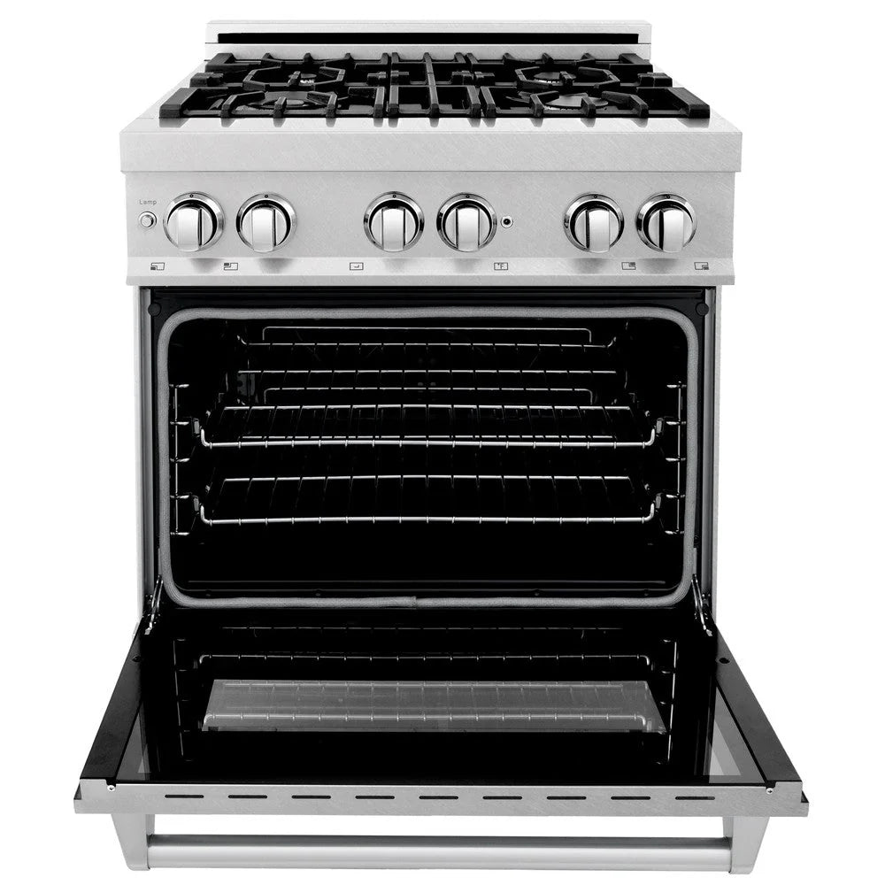 ZLINE - 30 in. 4.0 cu. ft. Legacy Dual Fuel Range with 4 Burner Gas Cooktop and Electric Convection Oven in Satin Stainless Steel