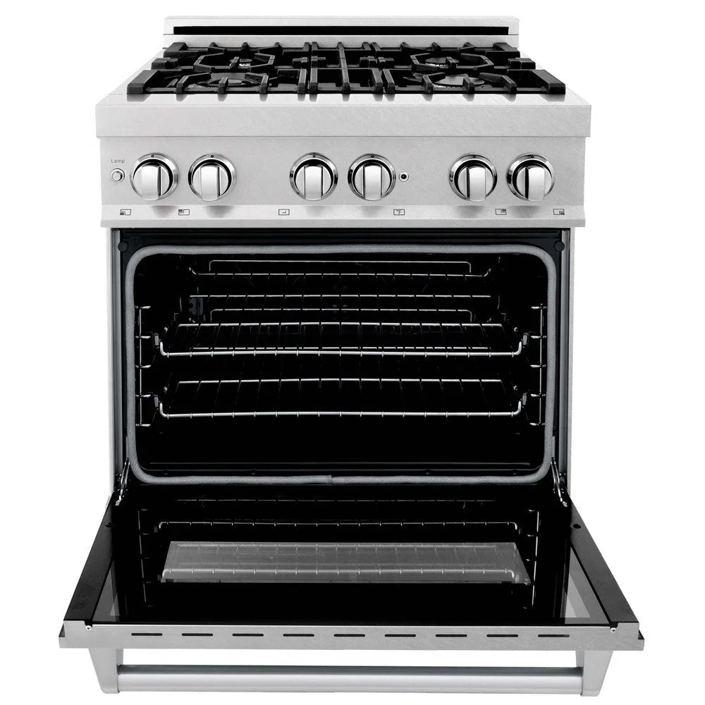 ZLINE - 30 in. Kitchen Package with Satin Stainless Steel Dual Fuel Range and Convertible Vent Range Hood