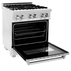 ZLINE - 30 in. Kitchen Package with Satin Stainless Steel Dual Fuel Range and Convertible Vent Range Hood