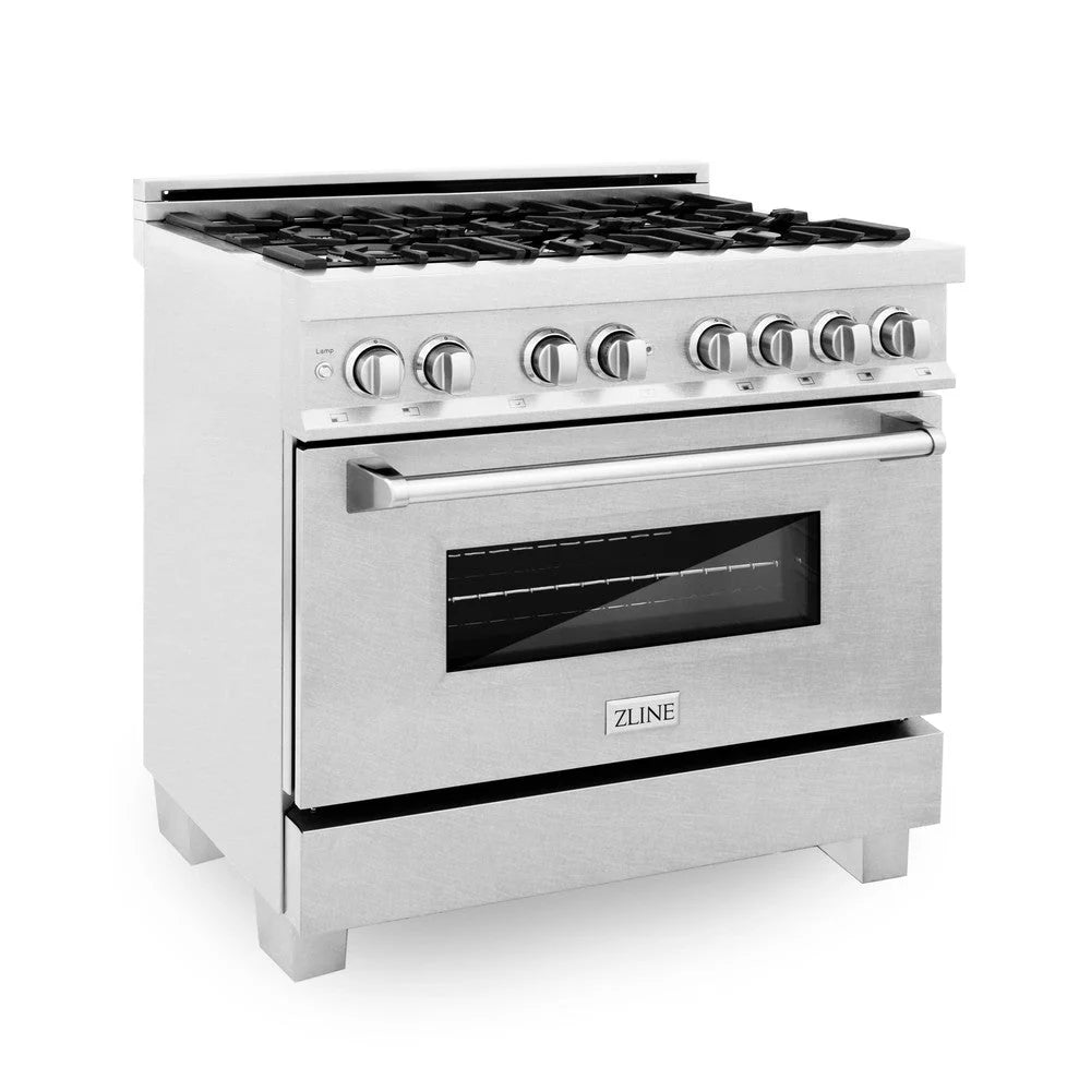 ZLINE - 36 in. Kitchen Package with Satin Stainless Steel Dual Fuel Range and Convertible Vent Range Hood
