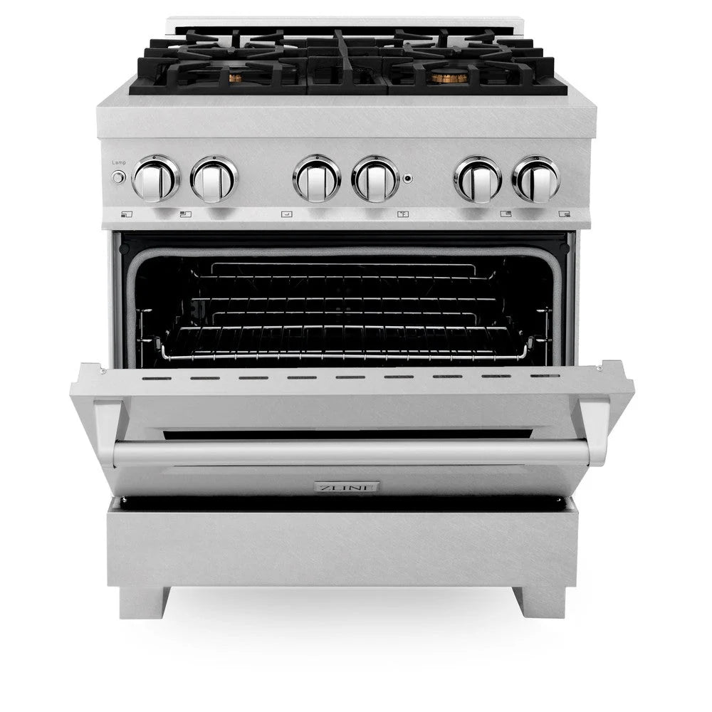 ZLINE - 30 in. 4.0 cu. ft. Legacy Dual Fuel Range with Gas Cooktop and Electric Convection Oven in Satin Stainless Steel with 4 Brass Burners