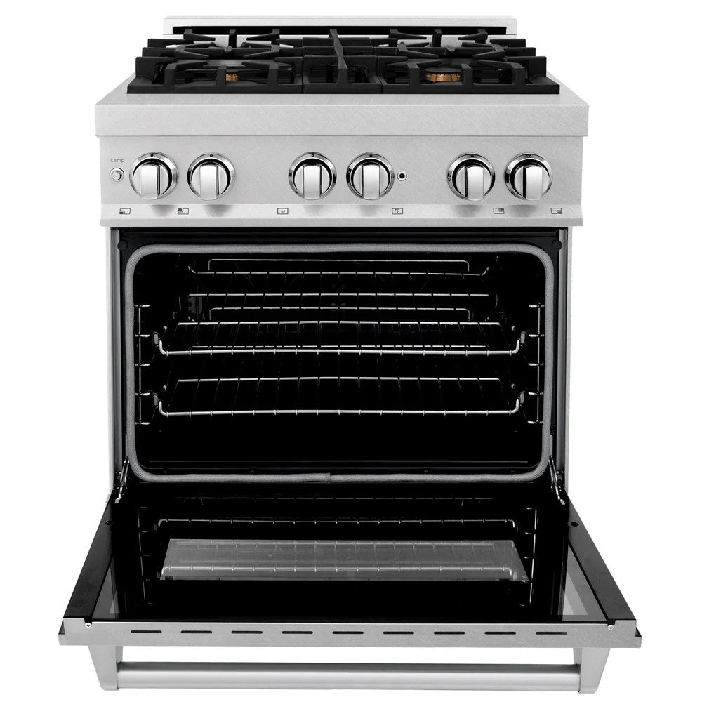 ZLINE - 30 in. 4.0 cu. ft. Legacy Dual Fuel Range with Gas Cooktop and Electric Convection Oven in Satin Stainless Steel with 4 Brass Burners