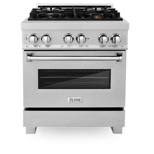 ZLINE - 30 in. 4.0 cu. ft. Legacy Dual Fuel Range with Gas Cooktop and Electric Convection Oven in Satin Stainless Steel with 4 Brass Burners