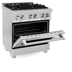 ZLINE - 30 in. 4.0 cu. ft. Legacy Dual Fuel Range with Gas Cooktop and Electric Convection Oven in Satin Stainless Steel with 4 Brass Burners