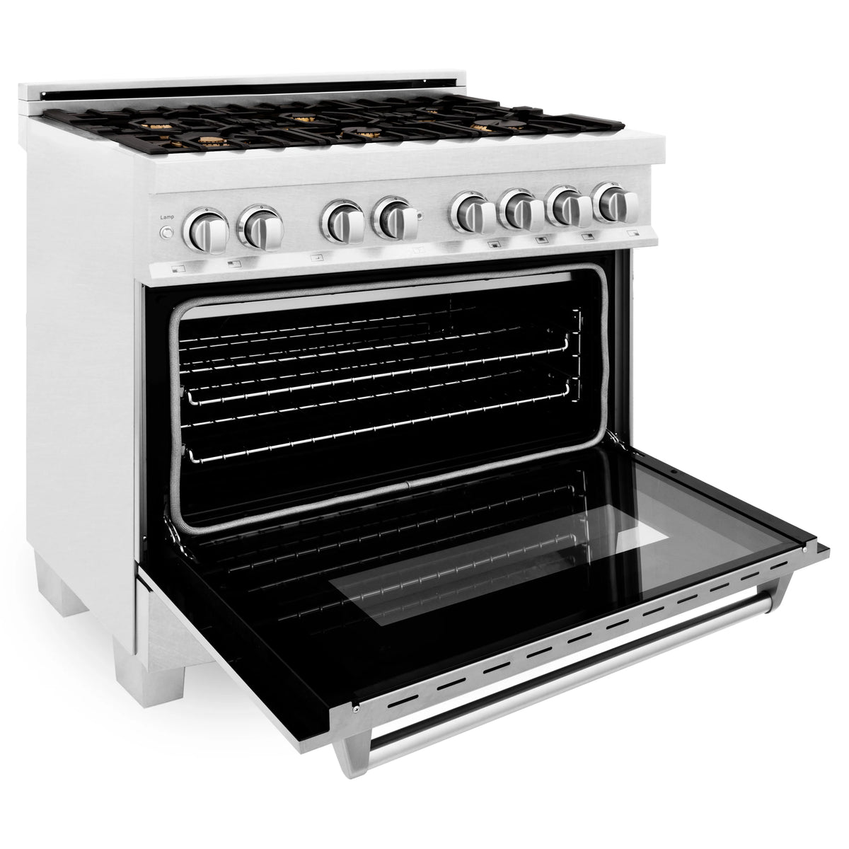ZLINE - 36&quot; 4.6 cu. ft. Dual Fuel Range with Gas Stove and Electric Oven in Fingerprint Resistant Stainless Steel and Brass Burners (RAS-SN-BR-36)