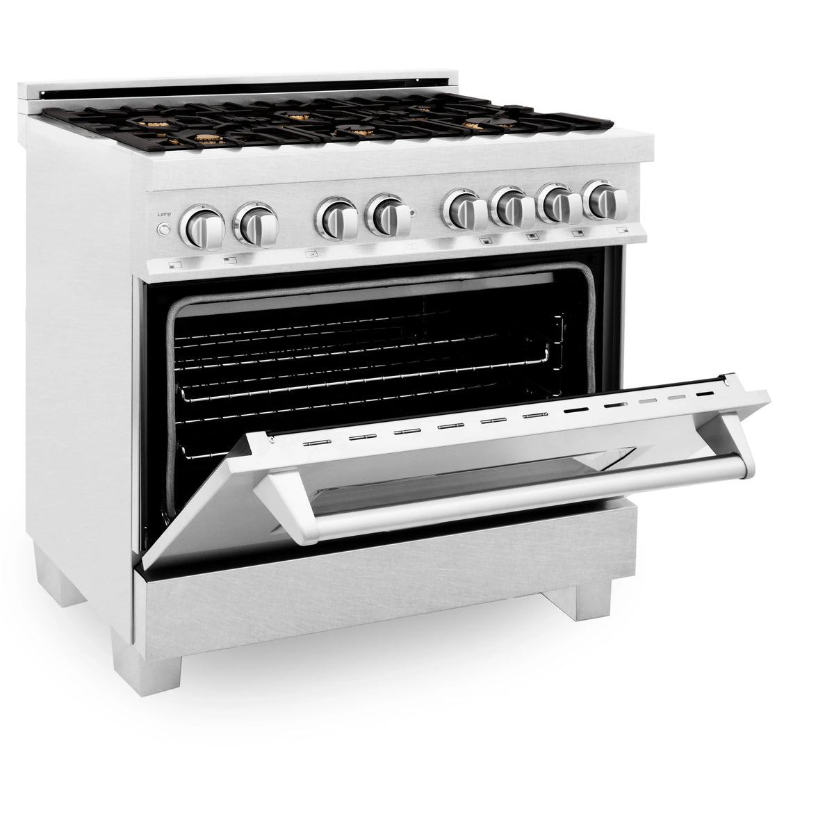 ZLINE - 36&quot; 4.6 cu. ft. Dual Fuel Range with Gas Stove and Electric Oven in Fingerprint Resistant Stainless Steel and Brass Burners (RAS-SN-BR-36)