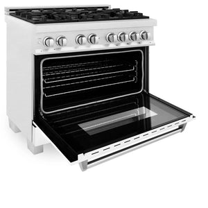 ZLINE - 36 in. 4.6 cu. ft. Legacy Dual Fuel Range with 6 Burner Gas Cooktop and Electric Convection Oven in Satin Stainless Steel and White Matte Door
