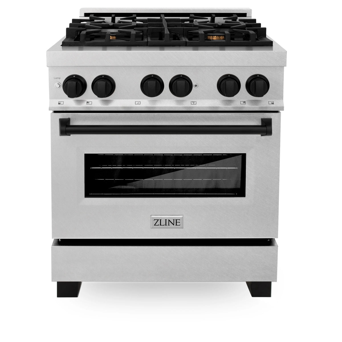 ZLINE - Autograph Edition 30&quot; 4.0 cu. ft. Dual Fuel Range, Gas Stove, Electric Oven in Fingerprint Resistant Stainless Steel with Matte Black Accents