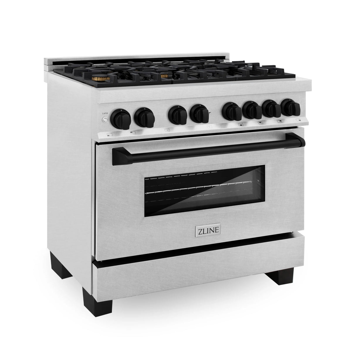 ZLINE - Autograph Edition 36&quot; 4.6 cu. ft. Dual Fuel Range, Gas Stove, and Electric Oven in Fingerprint Resistant Stainless Steel, Matte Black Accents