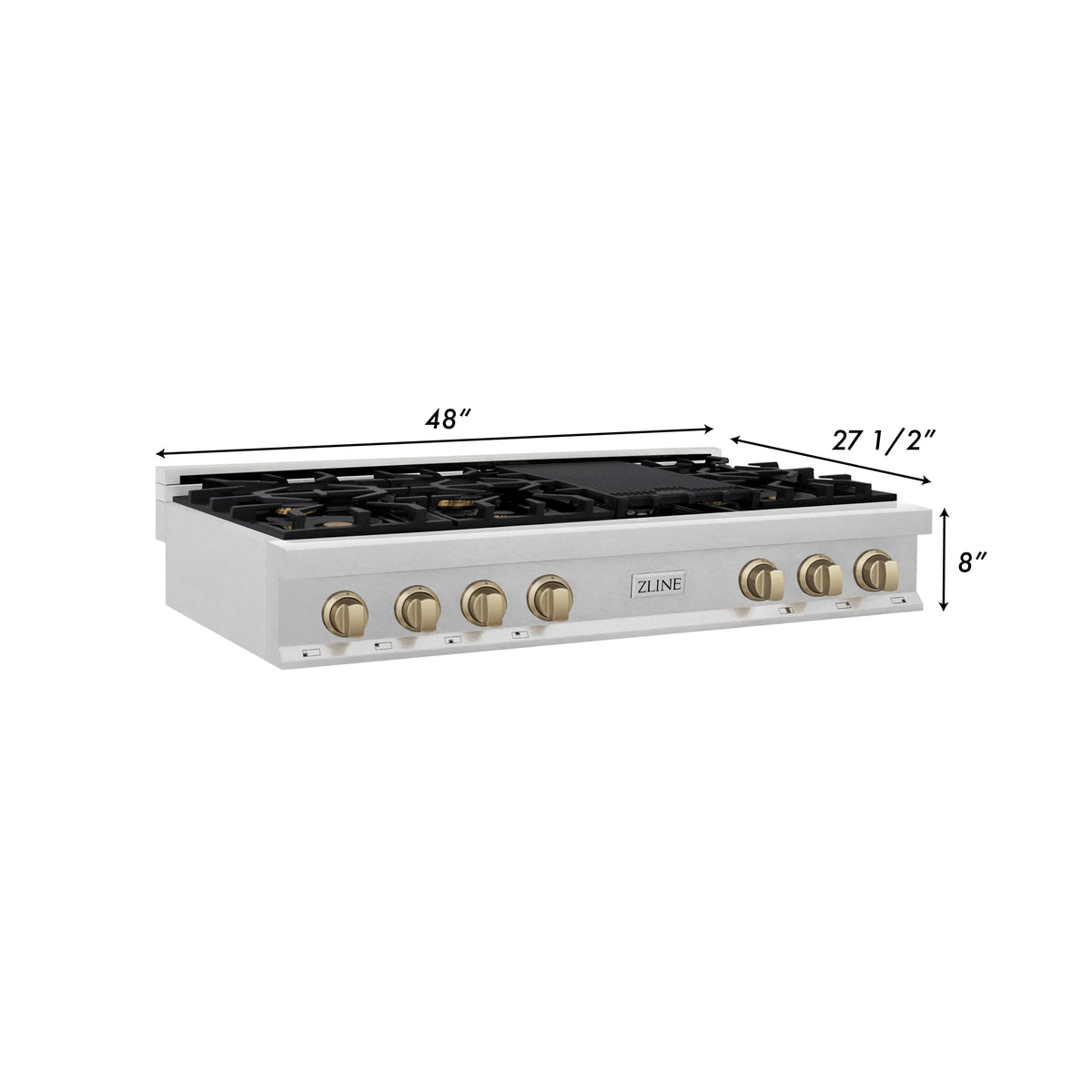 ZLINE - Autograph Edition 48&quot; Porcelain Rangetop with 7 Gas Burners in Fingerprint Resistant Stainless Steel and Champagne Bronze Accents (RTSZ-48-CB)