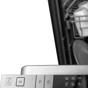 ZLINE 18 in. Compact Black Stainless Steel Top Control Dishwasher with Stainless Steel Tub and Modern Style Handle, 52dBa