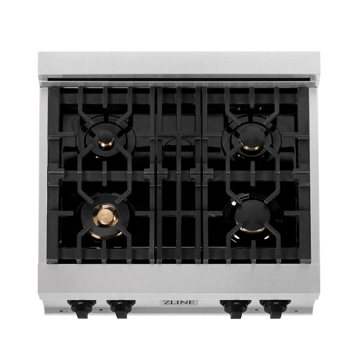 ZLINE - Autograph Edition 30&quot; Porcelain Rangetop with 4 Gas Burners in Fingerprint Resistant Stainless Steel and Matte Black Accents (RTSZ-30-MB)