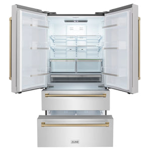 ZLINE 30" Autograph Edition Kitchen Package, Stainless Steel Dual Fuel Range, Range Hood, Dishwasher, Refrigeration, Champagne Bronze Accents