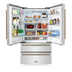 ZLINE 30" Autograph Edition Kitchen Package, Stainless Steel Dual Fuel Range, Range Hood, Dishwasher, Refrigeration, Champagne Bronze Accents