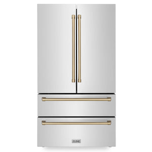 ZLINE 36" Autograph Edition Kitchen Package, Stainless Steel Dual Fuel Range, Range Hood, Dishwasher, Refrigeration, Champagne Bronze Accents