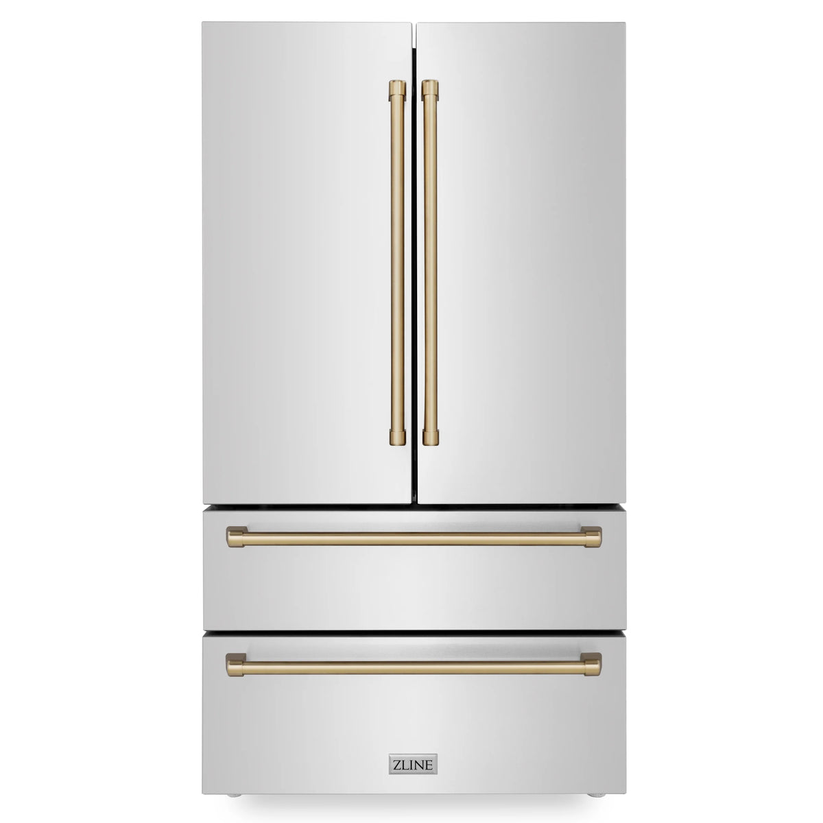 ZLINE - 36&quot; Autograph Edition 22.5 cu. ft French Door Refrigerator, Ice Maker in Fingerprint Resistant Stainless Steel, Champagne Bronze Accents