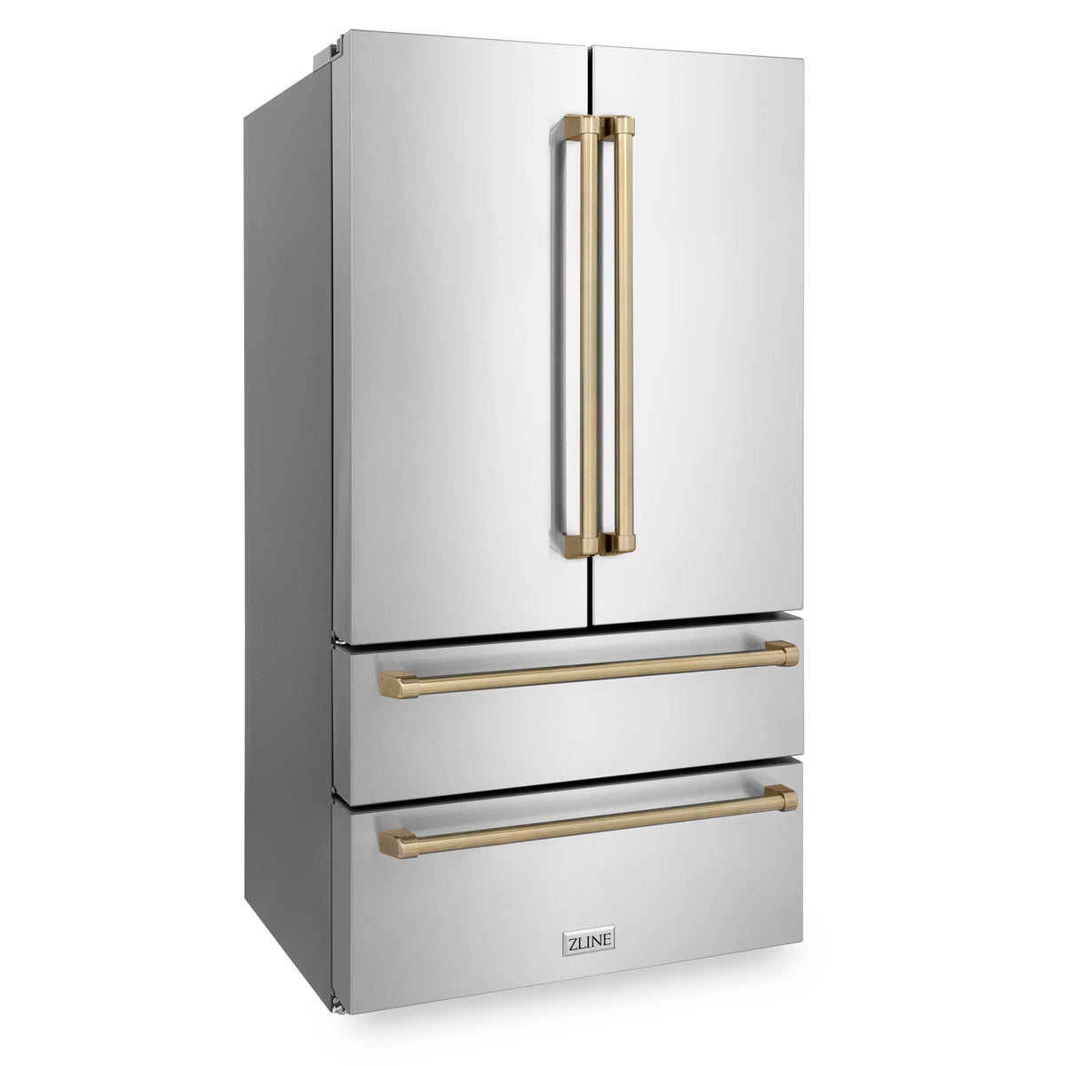 ZLINE - 36&quot; Autograph Edition 22.5 cu. ft French Door Refrigerator, Ice Maker in Fingerprint Resistant Stainless Steel, Champagne Bronze Accents
