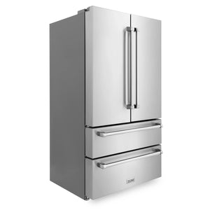 ZLINE Kitchen Package with Refrigeration, 36" Stainless Steel Dual Fuel Range, 36" Range Hood, Microwave Drawer, and 24" Tall Tub Dishwasher