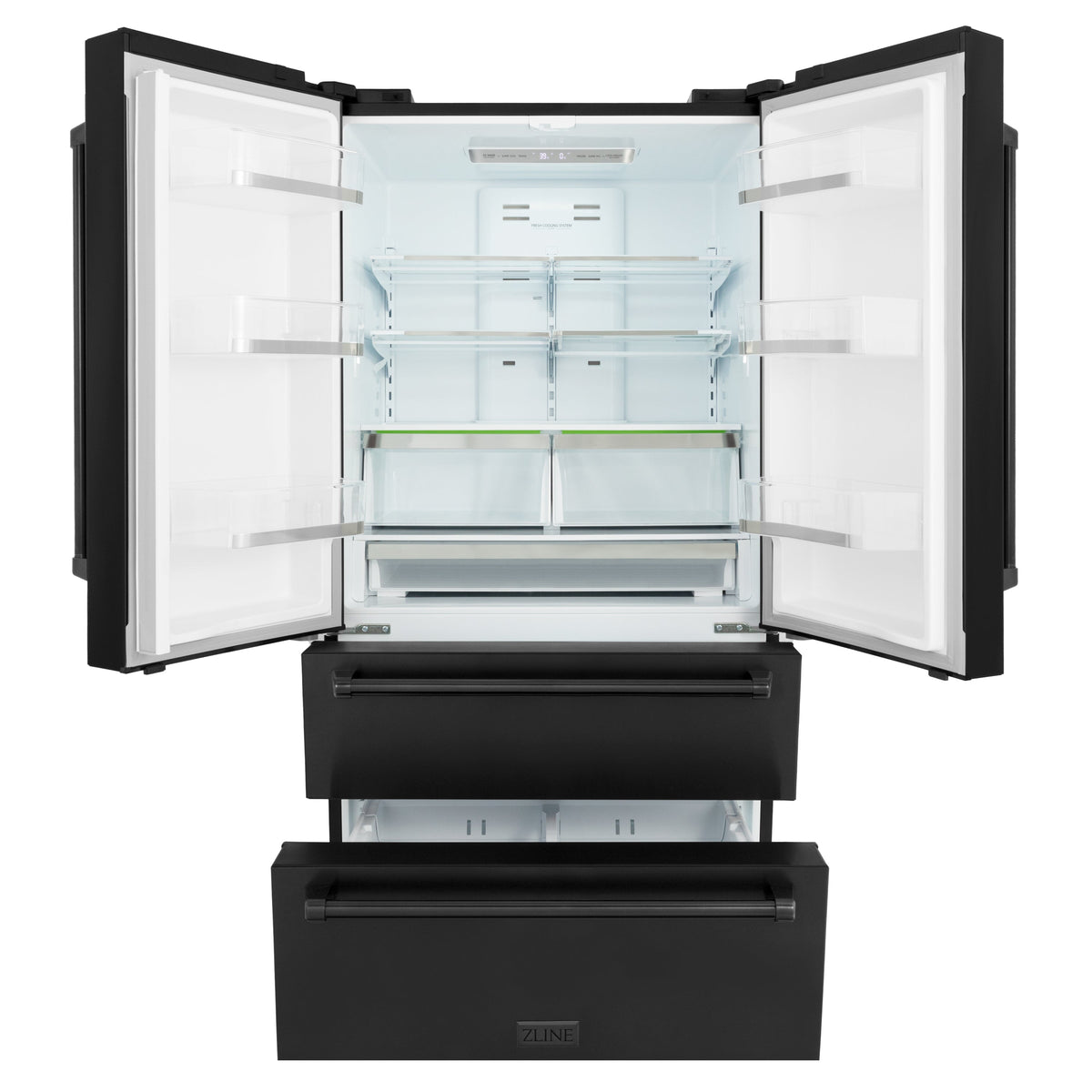 ZLINE - 36&quot; 22.5 cu. ft  French Door Refrigerator with Ice Maker in Fingerprint Resistant Black Stainless Steel