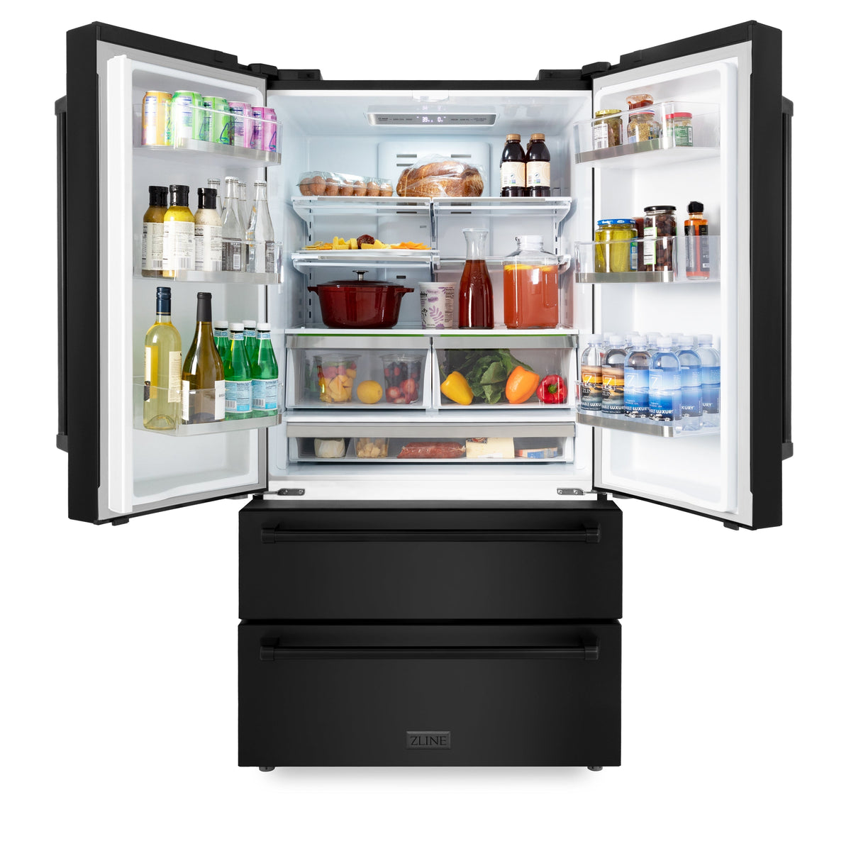 ZLINE - 36&quot; 22.5 cu. ft  French Door Refrigerator with Ice Maker in Fingerprint Resistant Black Stainless Steel