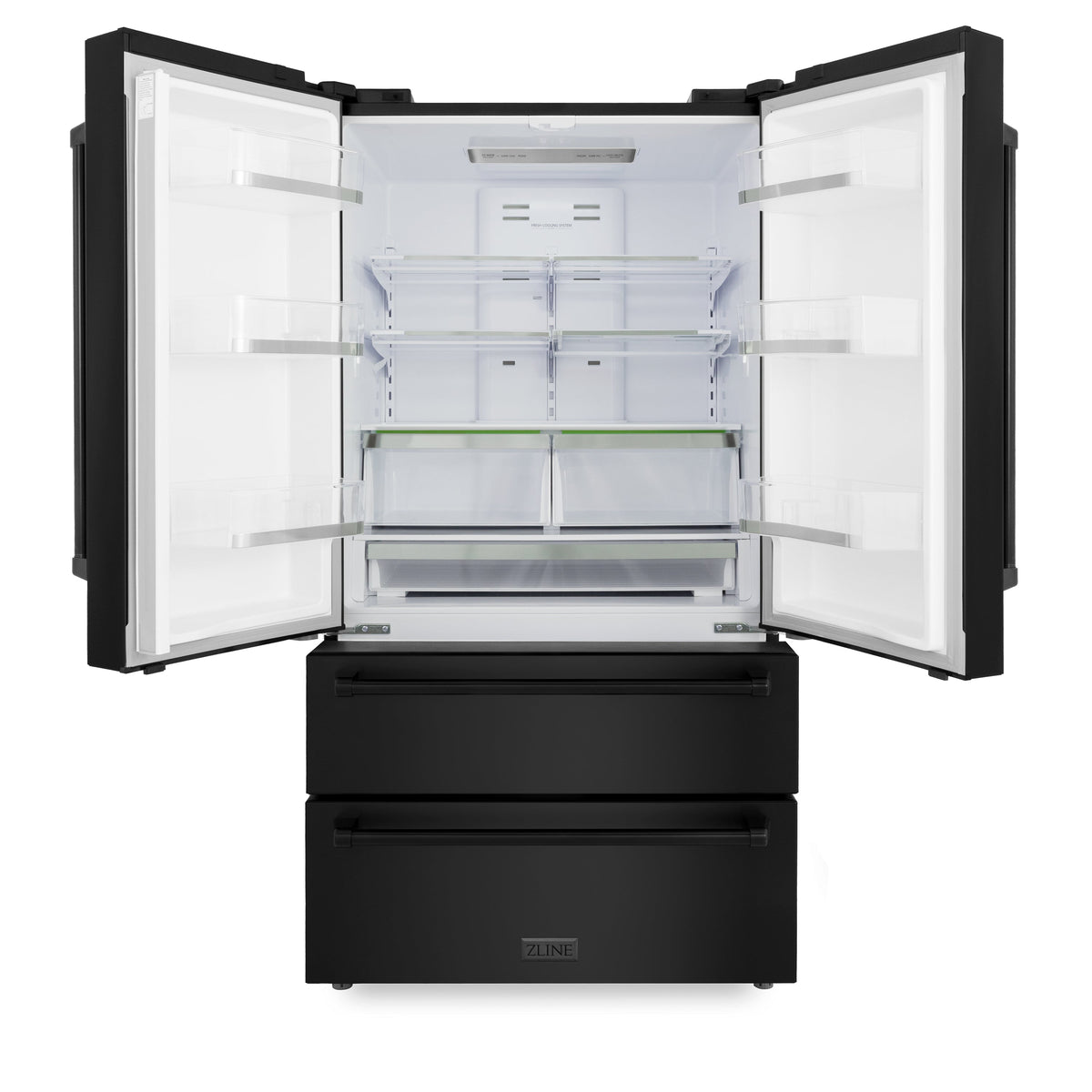 ZLINE - 36&quot; 22.5 cu. ft  French Door Refrigerator with Ice Maker in Fingerprint Resistant Black Stainless Steel