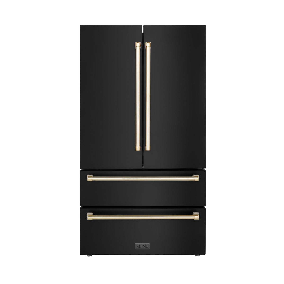 ZLINE - 36&quot; Autograph Edition 22.5 cu. ft French Door Refrigerator, Ice Maker in Fingerprint Resistant Black Stainless Steel, Gold Accents