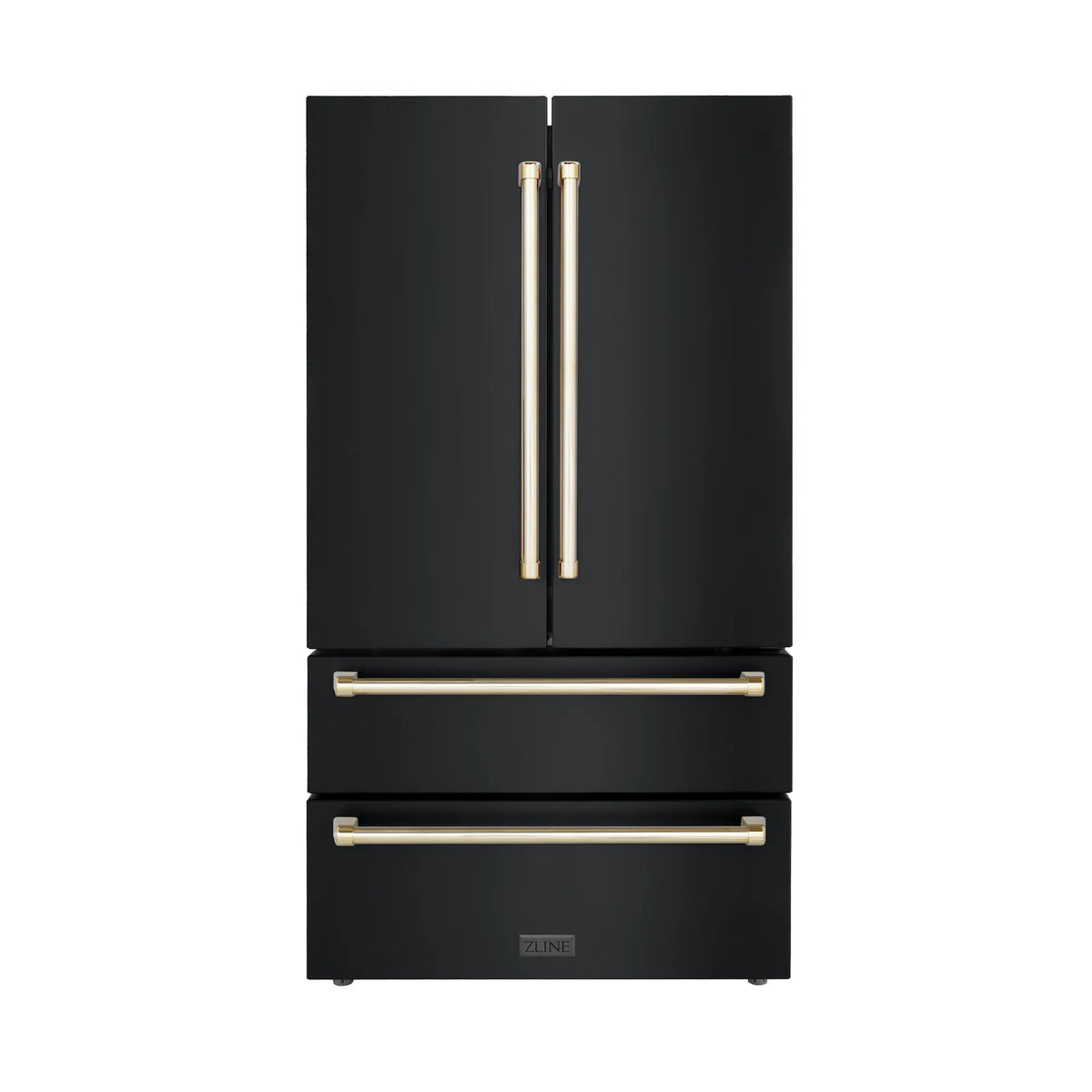 ZLINE - 36&quot; Autograph Edition Kitchen Package with Black Stainless Steel Dual Fuel Range, Range Hood, Dishwasher and Refrigeration with Gold Accents